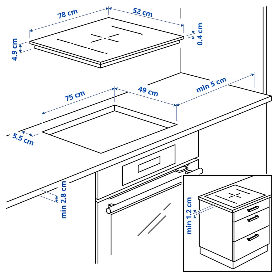 BLIXTSNABB  induktsioonpliit, 78 cm, IKEA 700 must