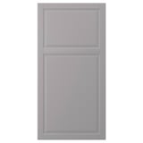 Szare drzwi szafy BODBYN, szare lakierowane panele i rama, tradycyjny fazowany design.