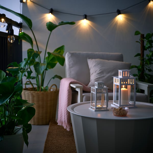 BORRBY Latarenka, do wewnątrz/na zewnątrz biały, 20 cm