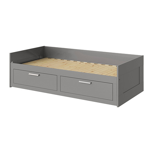 BRIMNES - rama leżanki z 2 szufladami, 80x200 cm, szary