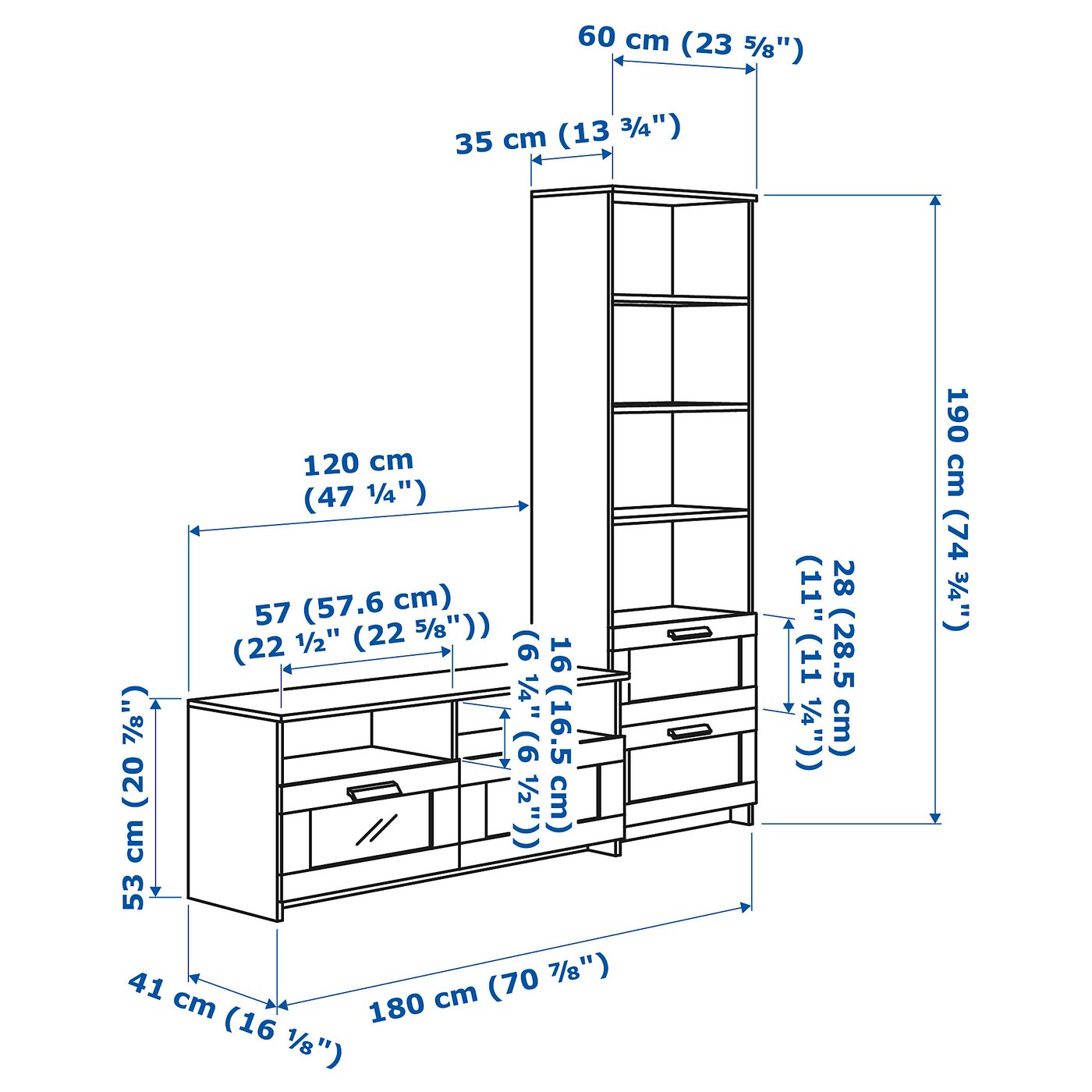 Тумба під телевізор IKEA BRIMNES, білий, 180 × 41 × 190 см — фото 6
