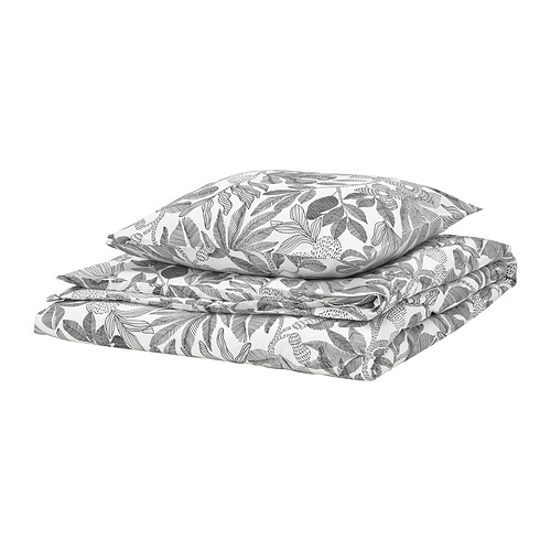 BROKDRACENA - poszwa na kołdrę i poszewka, 150x200/50x60 cm, biały/czarny