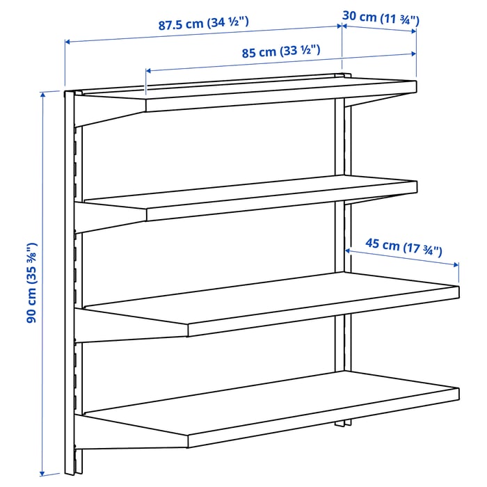 BROR Настінна полиця комбінація, чорний 88x30, 45x90 см, фото 3