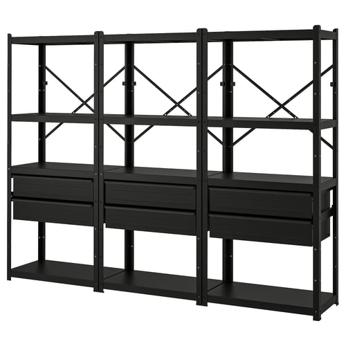 BROR Стелаж з шухлядами/полицями - чорний 254x40x190 см
