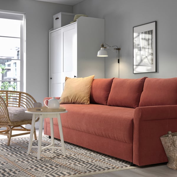 DÅNHULT Sofa 3-osobowa, rozkładana, Silkeryd brązowoczerwony