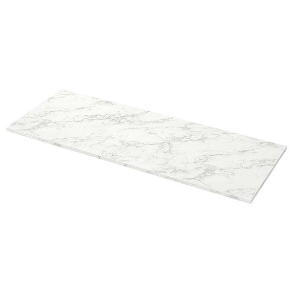 Blat w stylu białego marmuru ikea EKBACKEN. Prostokątny, elegancki laminat z szarym żyłkowaniem.