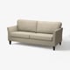 Beżowa sofa EKHOLMA o eleganckim, eleganckim designie, z dopasowanym pokrowcem i drewnianymi nogami, idealna do wyrafinowanej przestrzeni mieszkalnej.