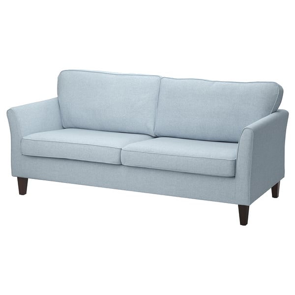 Niebieska sofa EKHOLMA z nogami z ciemnego drewna