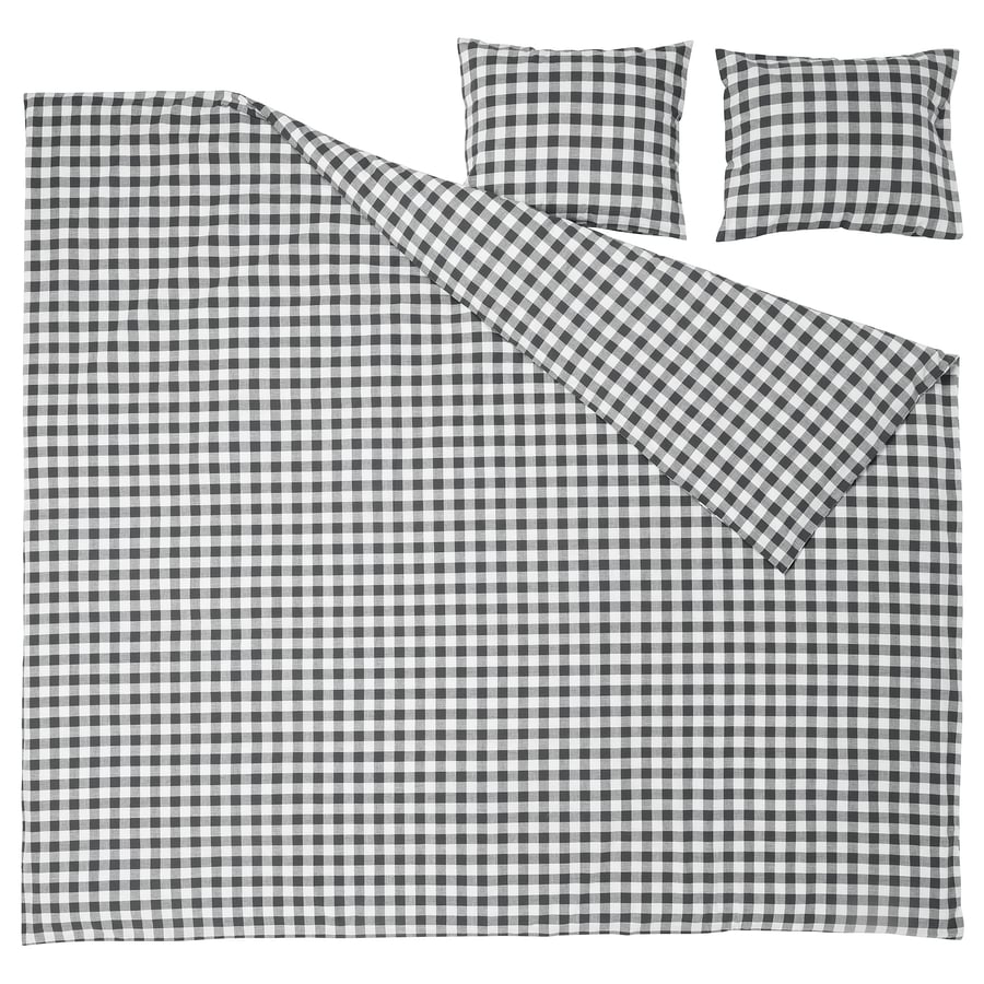 EKTANDVINGE tekikott ja 2 padjapüüri, antratsiidi tooni valge/ruut, 200x200/50x60 cm EKTANDVINGE tekikott ja 2 padjapüüri, antratsiidi tooni valge/ruut, 200x200/50x60 cm