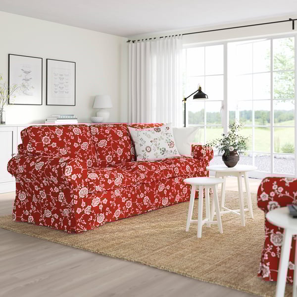 EKTORP Sofa 3osobowa Virestad czerwony/biały IKEA