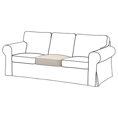 Biała sofa EKTORP, z podłokietnikami i oparciem, o minimalistycznym designie.