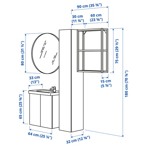 ENHET Lazienka, antracyt/szary rama, 64x33x65 cm