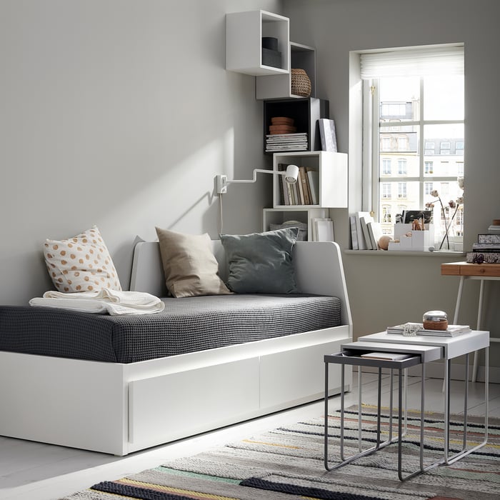 FLEKKE Кушетка з 2 шухлядами, 2 матраци, білий/Åfjäll твердий, 80x200 см, фото 4