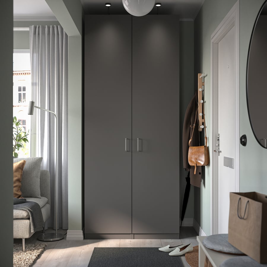 FORSAND  hingedega uks, 50x229 cm, tumehall  käepide, 2220 mm, roostevaba terase toon