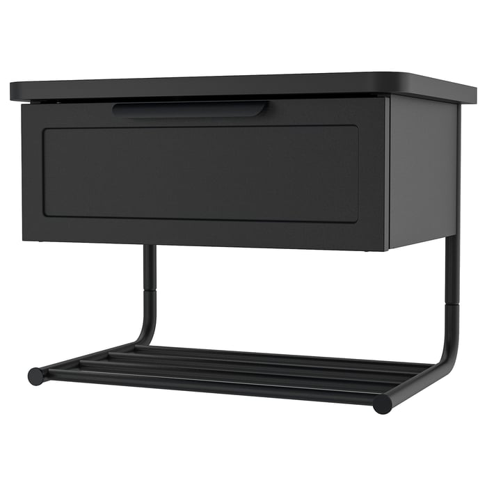 GRÅFJÄLLET Приліжкова тумбочка настінна, антрацит, 42x29x31 см