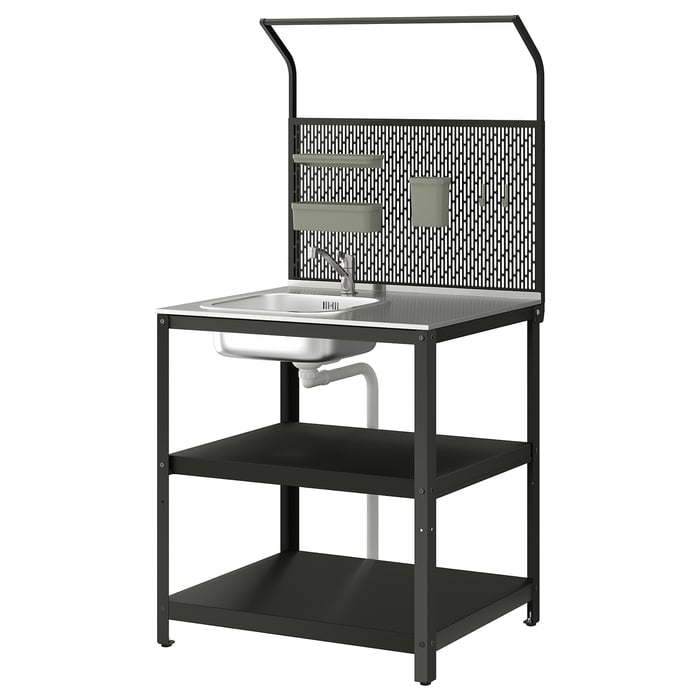GRILLSKÄR Мийка із задньою панеллю, неіржавна сталь/для вулиці, 86x61x176 см