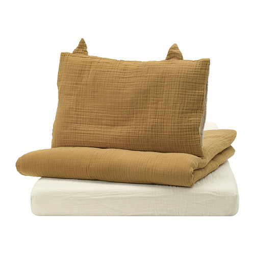 GULDVÄVARE - komplet pościeli do łóżeczka, 3 el., 60x120 cm, ciemnożółty/beżowy