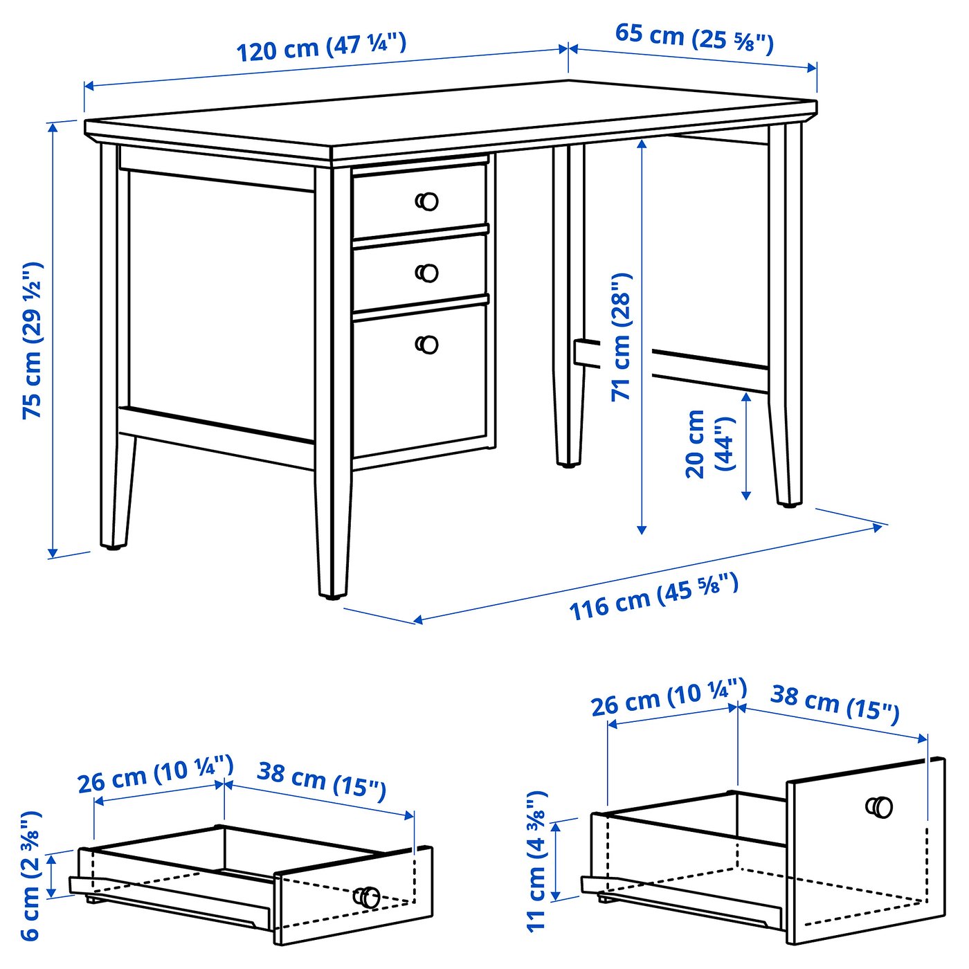 Письмовий стіл IKEA GULLABERG, білий, 120 × 65 × 75 см — фото 4