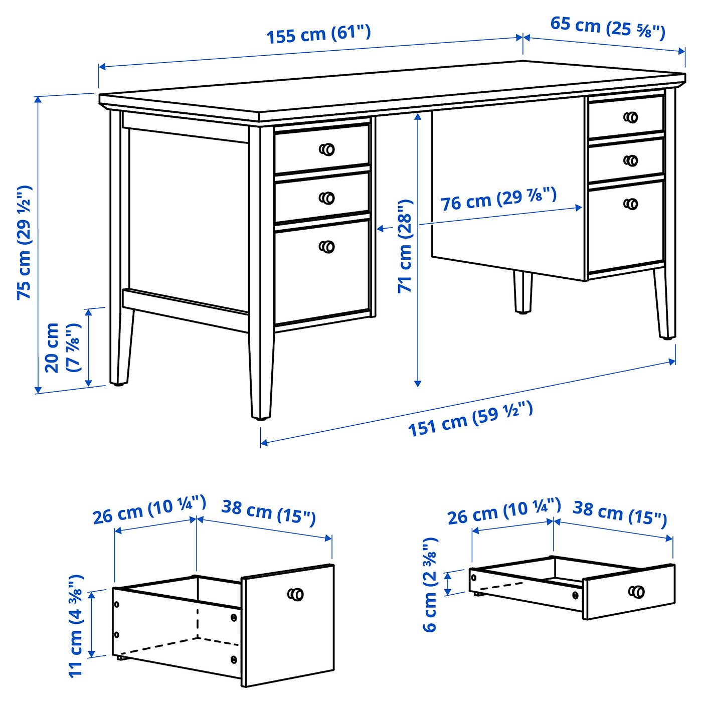 Письмовий стіл IKEA GULLABERG, білий, 155 × 65 × 75 см — фото 3