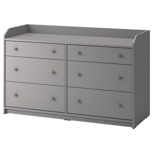 HAUGA Комод, 6 шухляд - сірий 138x46x84 см