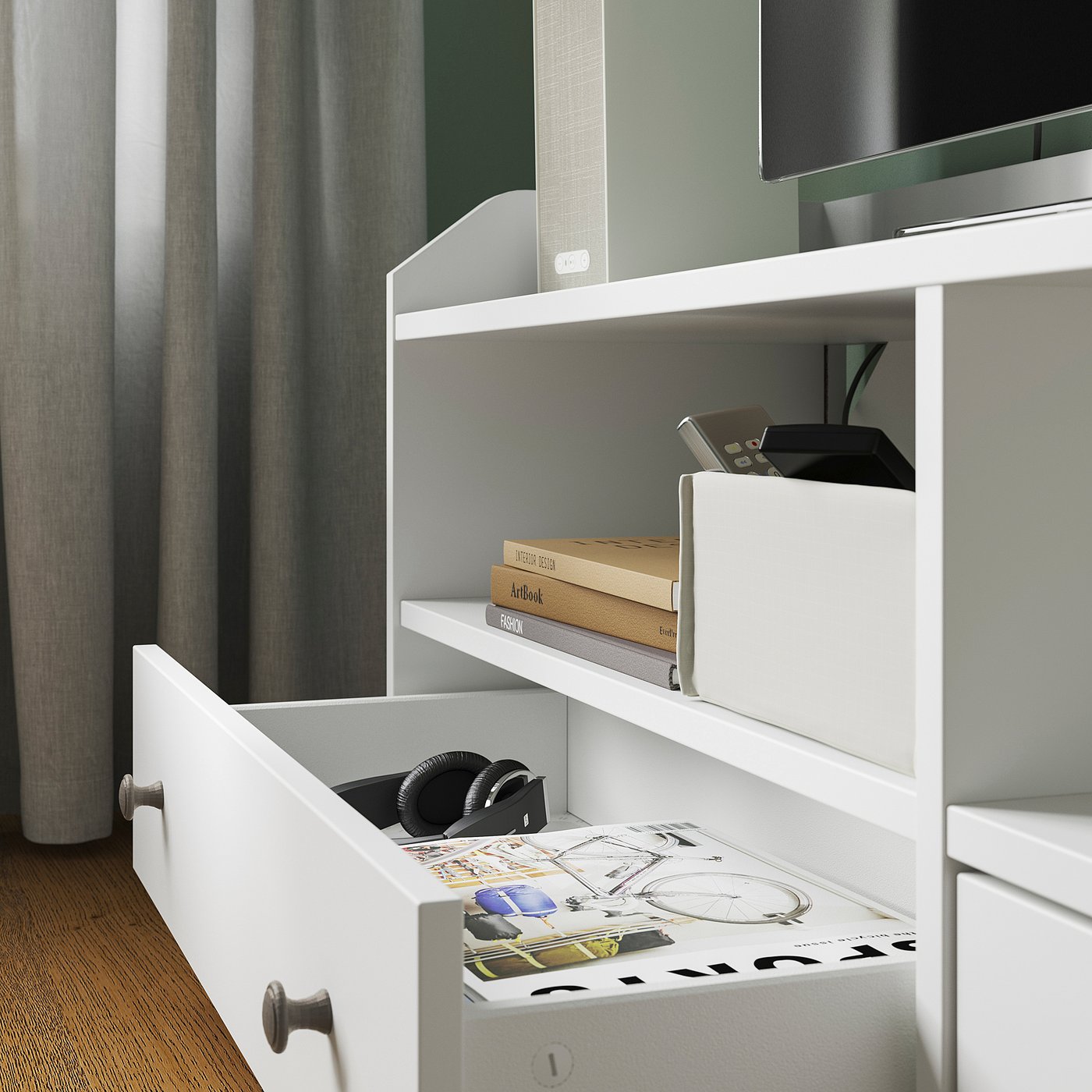Тумба під телевізор IKEA HAUGA, білий, 206 × 46 × 54 см — фото 3