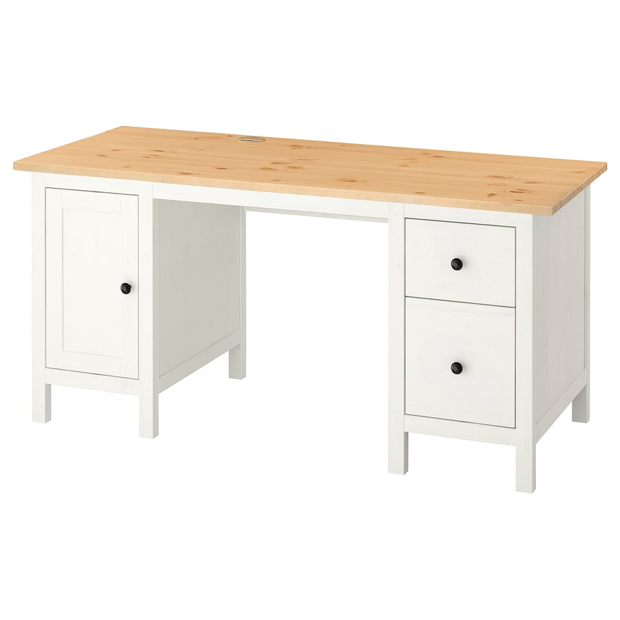 HEMNES kirjutuslaud, valge peits/helepruun, 155x65 cm