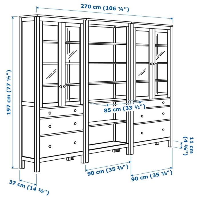 HEMNES Комбінація стелажів із дверцятами/шухлядами, біла морилка/світло-коричневий, 270x197 см, фото 3