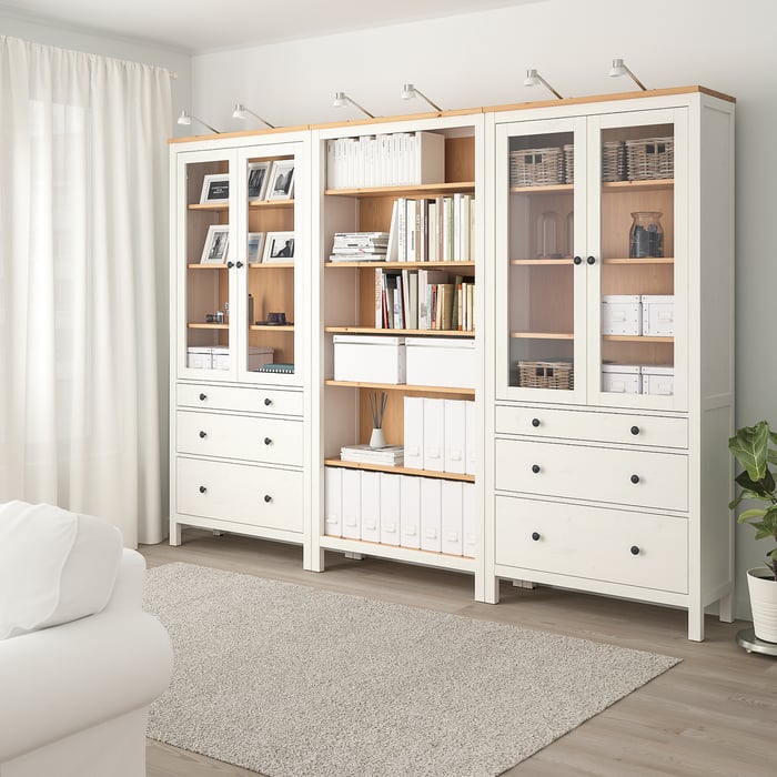 HEMNES Комбінація стелажів із дверцятами/шухлядами, біла морилка/світло-коричневий, 270x197 см, фото 2