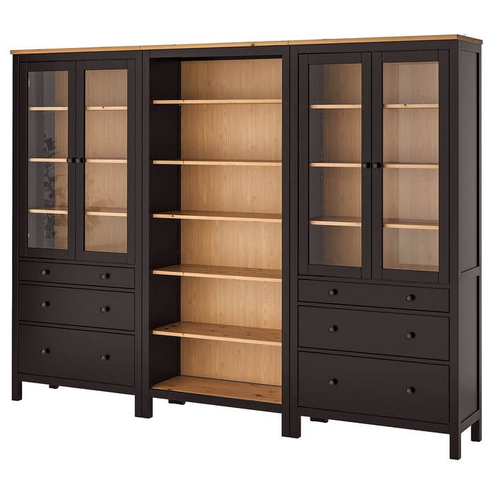 HEMNES Комбінація стелажів із дверцятами/шухлядами, чорно-коричневий/світло-коричневий, 270x197 см