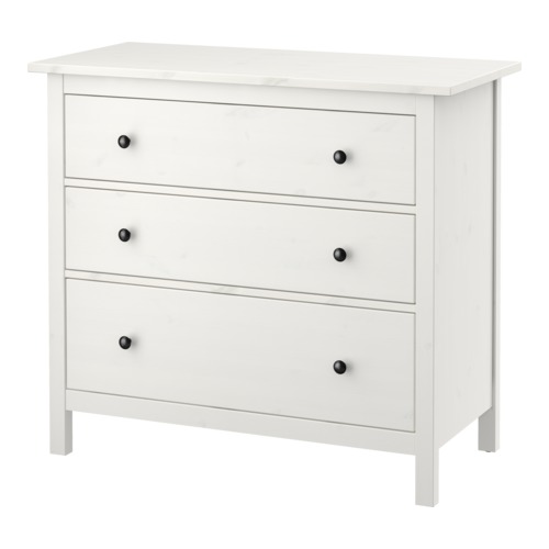 HEMNES - komoda, 3 szuflady, 108x96 cm, biała bejca