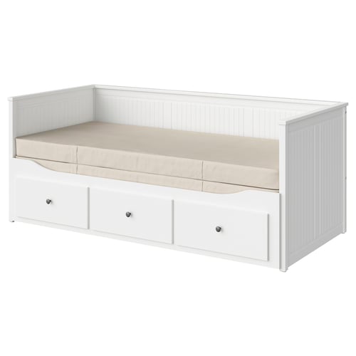 HEMNES Кушетка з 3 шухлядами, 2 матраци - білий/Vannareid твердий 80x200 см