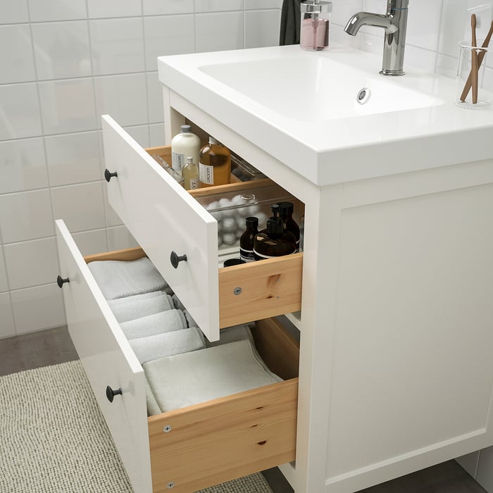 HEMNES / ORRSJÖN Тумба під умивальник з шухлядами/умивальник/змішувач, білий, 82x49x89 см, фото 3