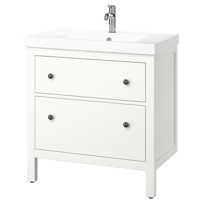 HEMNES / ORRSJÖN Тумба під умивальник з шухлядами/умивальник/змішувач, білий, 82x49x89 см