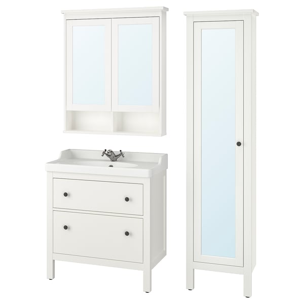 HEMNES / RÄTTVIKEN Meble łazienkowe, zest. 5 szt. biały, bateria