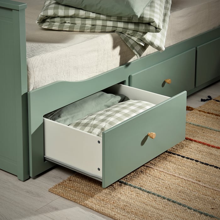 HEMNES Каркас кушетки з 3 шухлядами, сіро-зелений, 80x200 см, фото 7