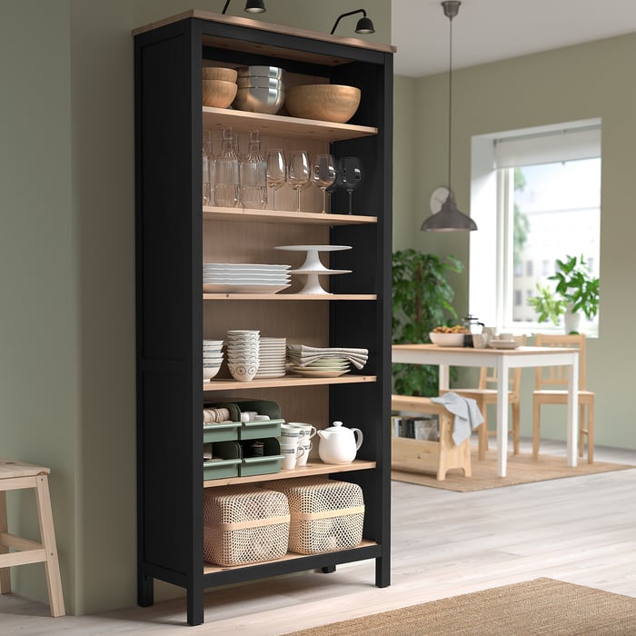 HEMNES Стелаж, чорно-коричневий/світло-коричневий, 90x197 см, фото 5