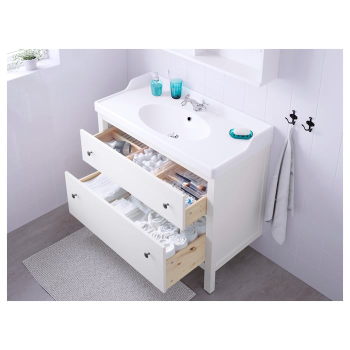 HEMNES / RUTSJÖN Тумба під умивальник з шухлядами/умивальник/змішувач, білий, 102x49x95 см, фото 3