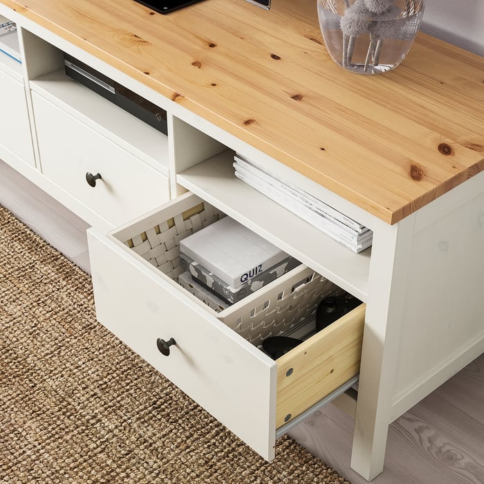 HEMNES Тумба під ТБ, біла морилка/світло-коричневий, 148x47x57 см, фото 3