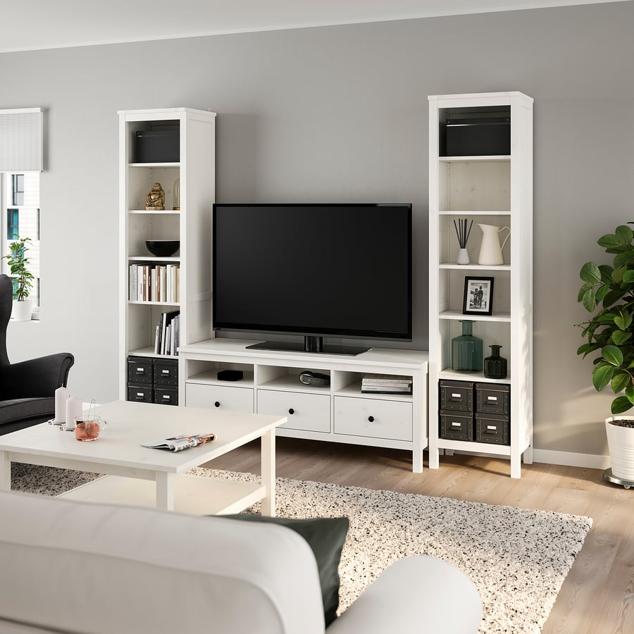 HEMNES TV plauktu kombinācija, balta beice, 245x197 cm