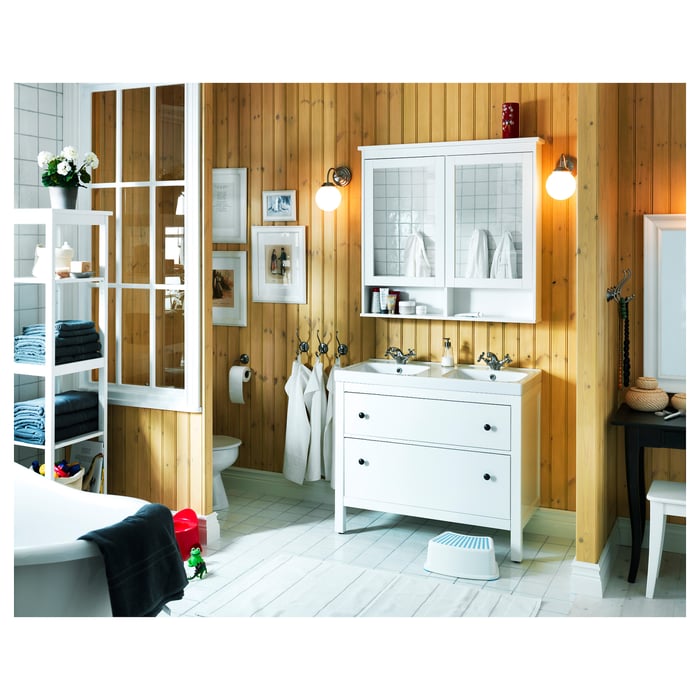 HEMNES Шафка з дзеркалом і дверцятами, білий, 103x16x98 см, фото 3