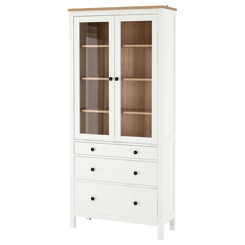 HEMNES Шафа-вітрина з 3 шухлядами - біла морилка/світло-коричневий 90x197 см