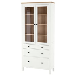 HEMNES Шафа-вітрина з 3 шухлядами - біла морилка/світло-коричневий 90x197 см