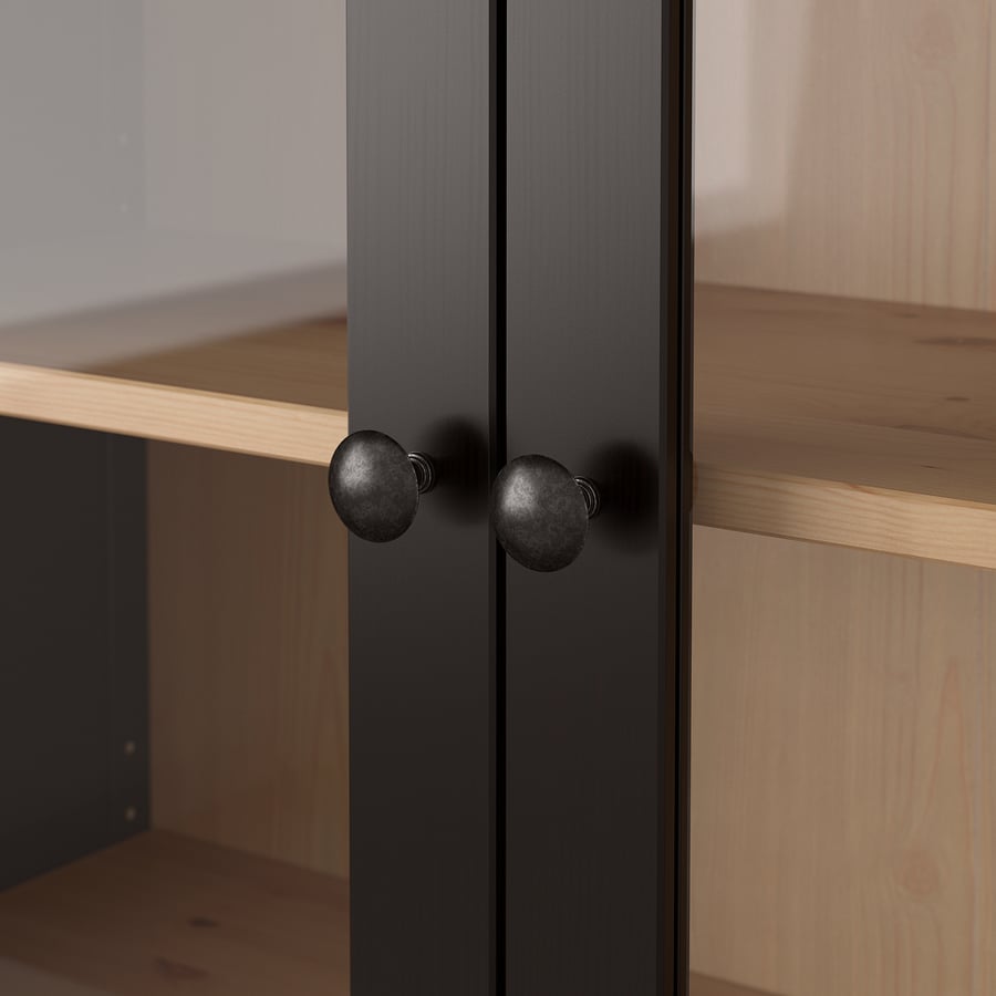 HEMNES 3 sahtliga klaasuksega kapp 90x37x197 cm mustjaspruun/helepruun