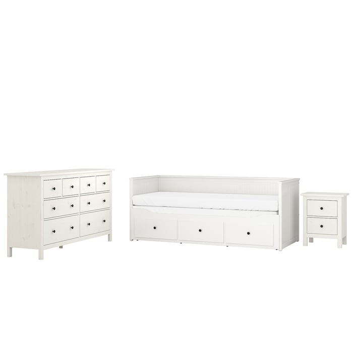 HEMNES zestaw mebli do sypialni 3 szt, biała bejca, 80x200 cm IKEA