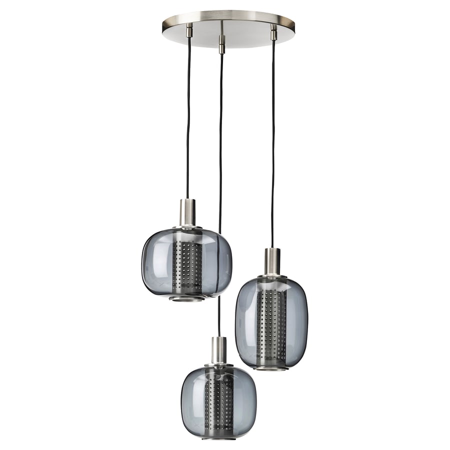 HÖGVIND  3 lambiga laelamp, nikeldatud/hall klaas 