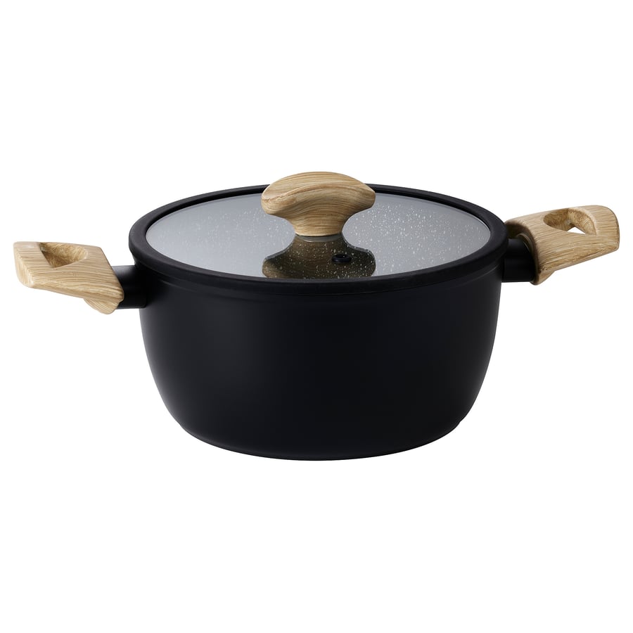 HUSKNUT katls ar vāku, nepiedegošs pārklājums melnā krāsā, 2.7 l