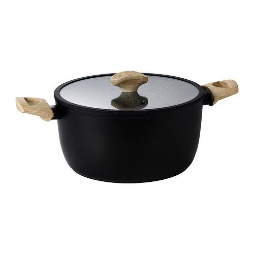 HUSKNUT - garnek z pokrywką, 4.7 l, powłoka zapobiegająca przywieraniu czarny