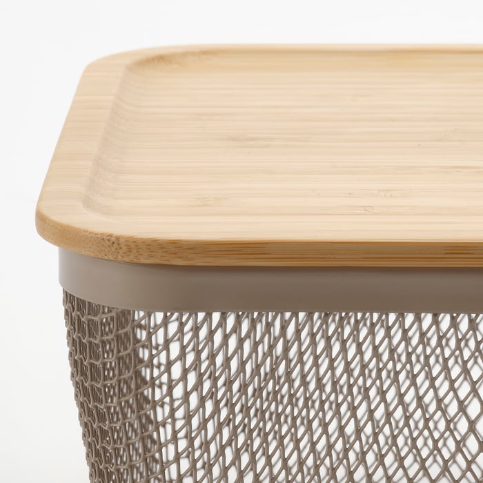 IKEA 365+ Кошик для продуктів із кришкою, прямокутник метал/світлий сіро-коричневий бамбук, 32x21x13 см, фото 5