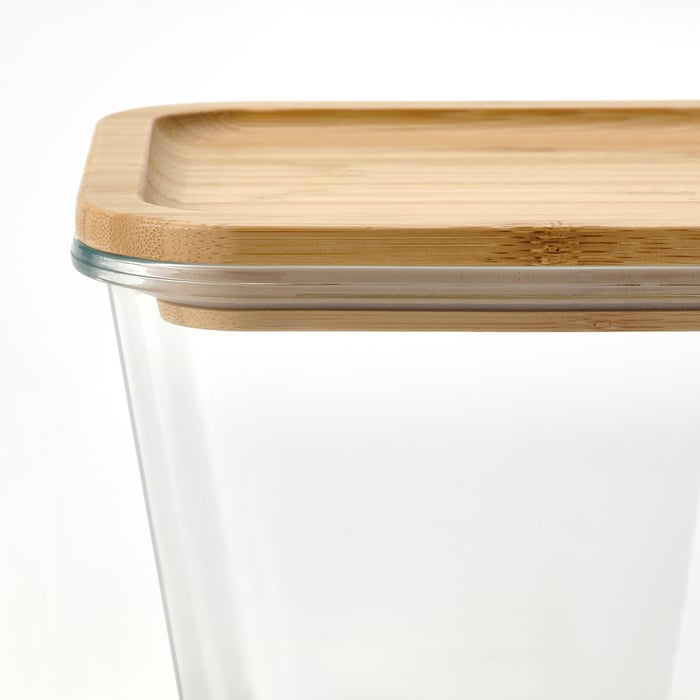 IKEA 365+ Контейнер для харчових продуктів із кришкою, квадрат скло/бамбук 1.2 л, фото 6