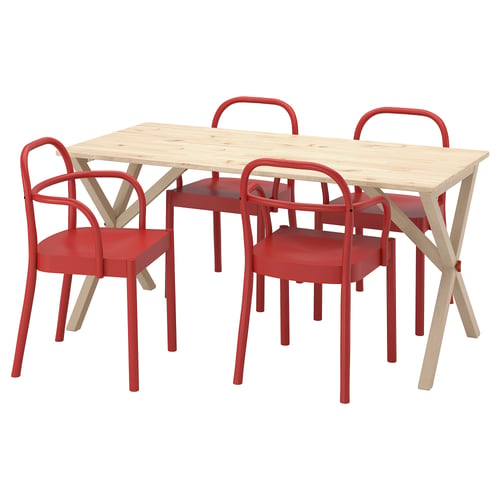 IKEA PS 2026 / STOCKHOLM 2025 Стіл і 4 стільці - сосна/червоний 156x75 см